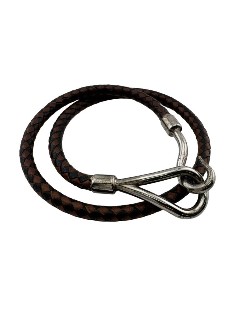 Hermes Jumbo Braided Bracelet Leather Metal Brown Black